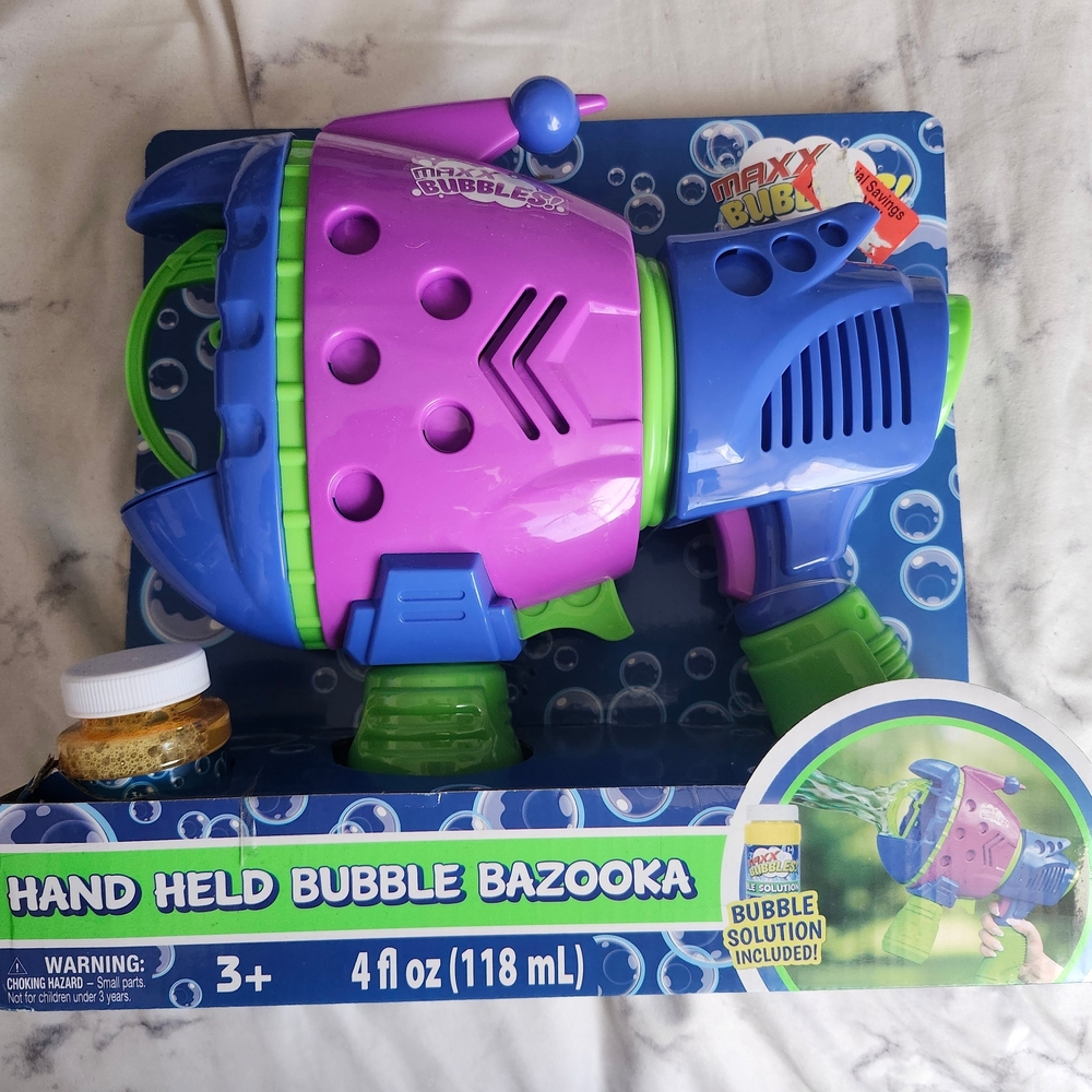 New Maxx Bubbles Handheld Bubble Bazooka – 12” Bubble Blaster with Dual Grip